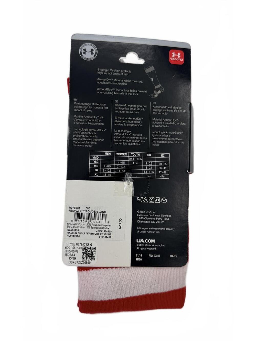 Under Armour UA Baseball OTC Socks Red/White Large U0785C1​ - Picture 3 of 3